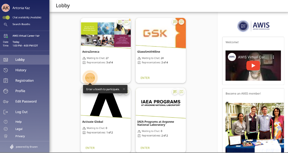 ASiS virtual event lobby